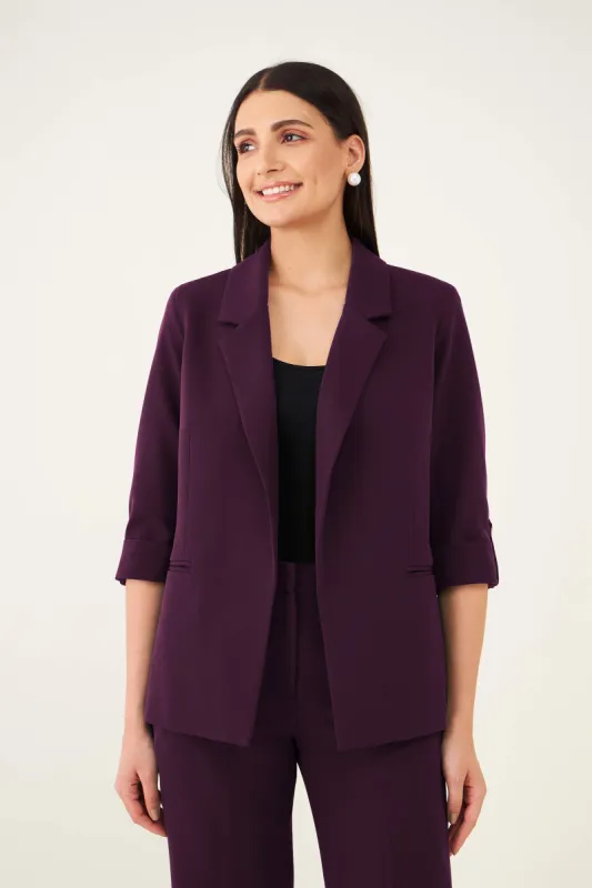 Ecuador Rolled-Up Sleeves Blazer - Purple sold by Salt Attire