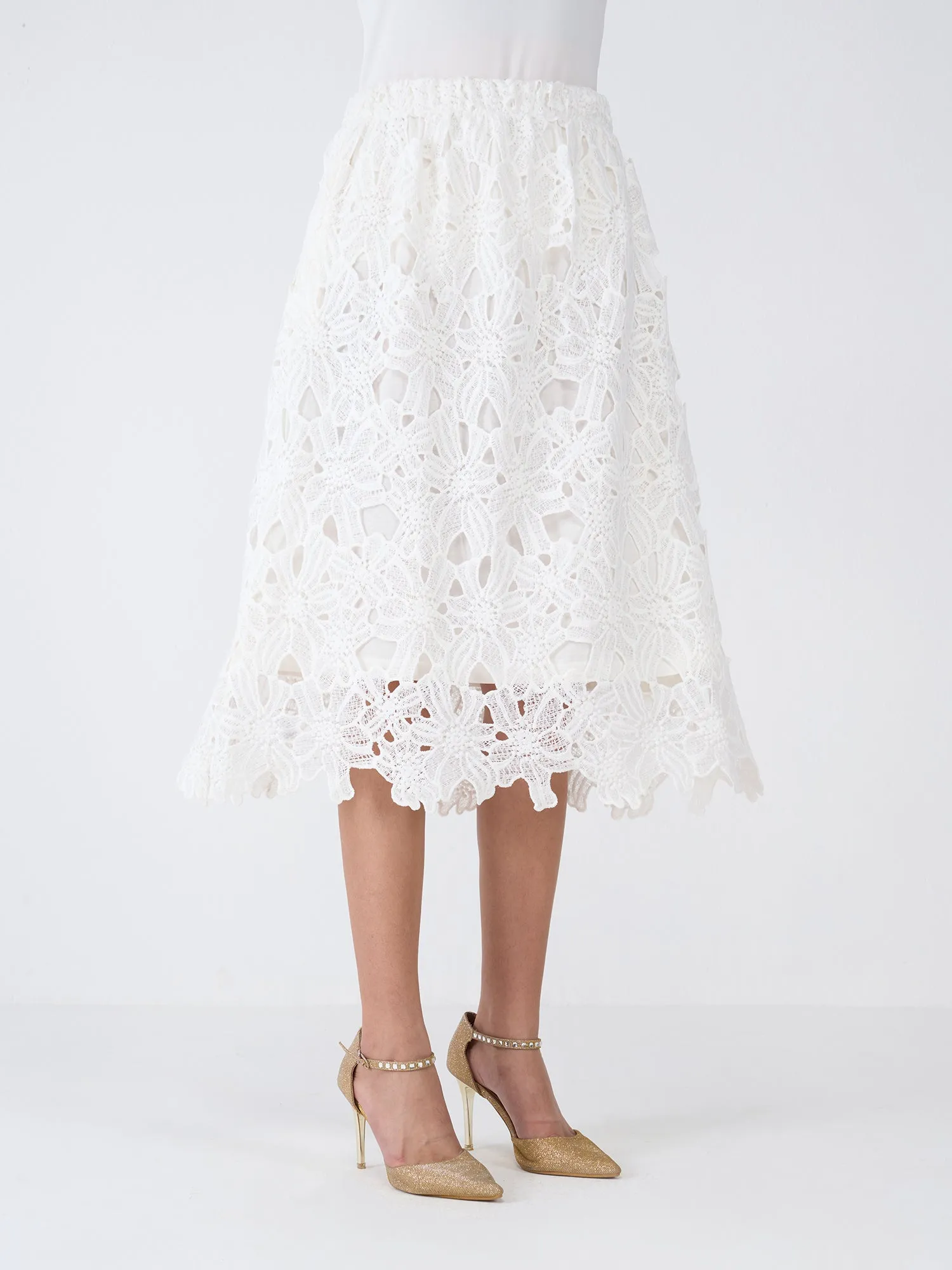 Snow Lily A-Line Lace Skirt-Ivory sold by Salt Attire product image thumbnail 4