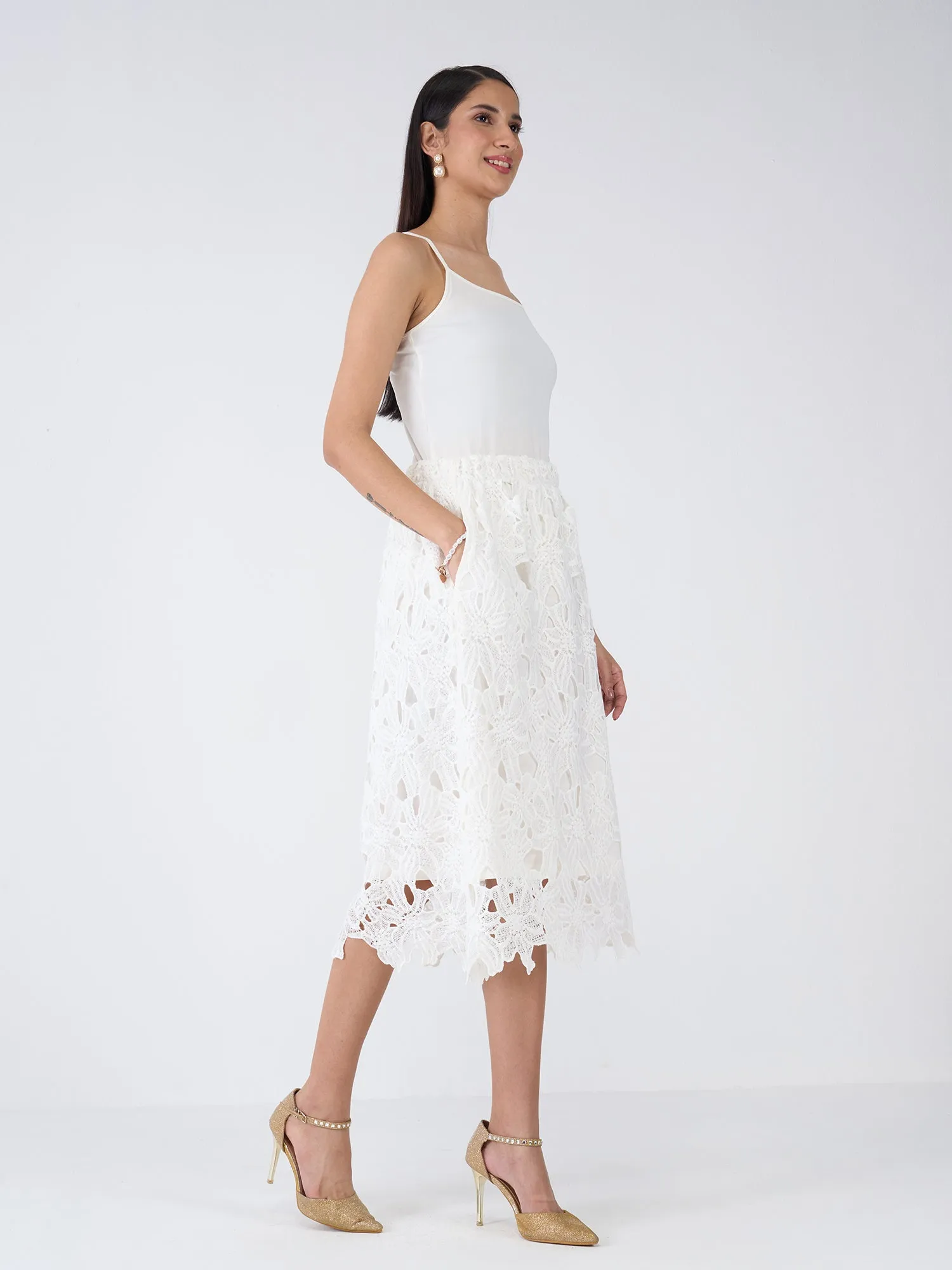 Snow Lily A-Line Lace Skirt-Ivory sold by Salt Attire product image thumbnail 3
