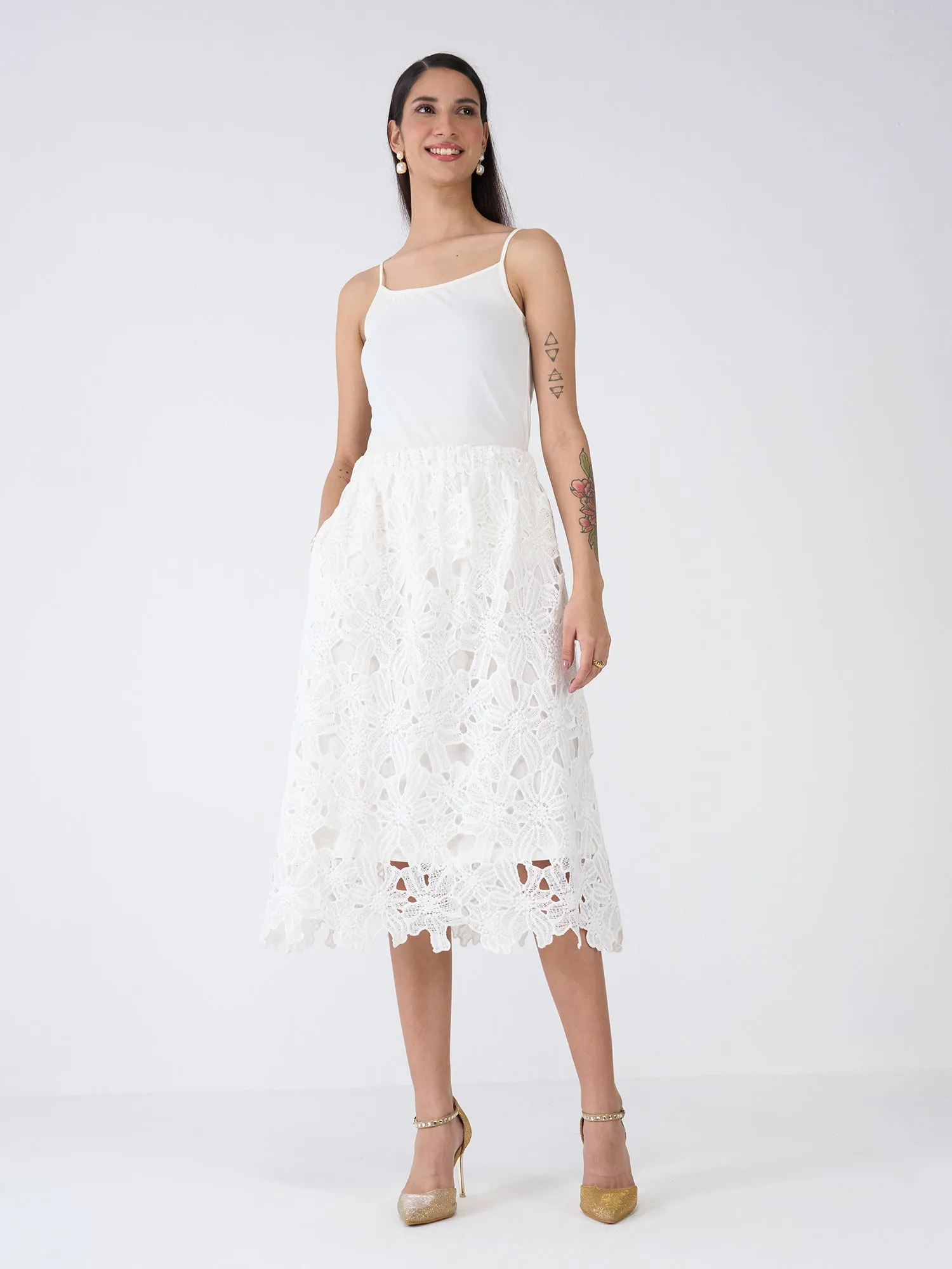 Snow Lily A-Line Lace Skirt-Ivory sold by Salt Attire product image thumbnail 2