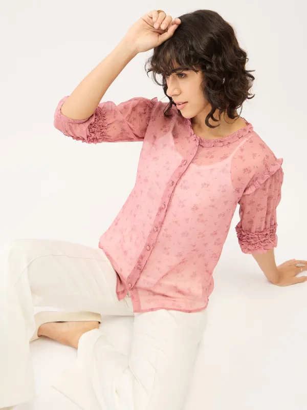 Noa Floral Ruffled Sleeves Top-Dusty Pink sold by Salt Attire