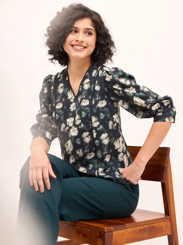 Whispy Floral Lace Trim Top - Multicolor sold by Salt Attire