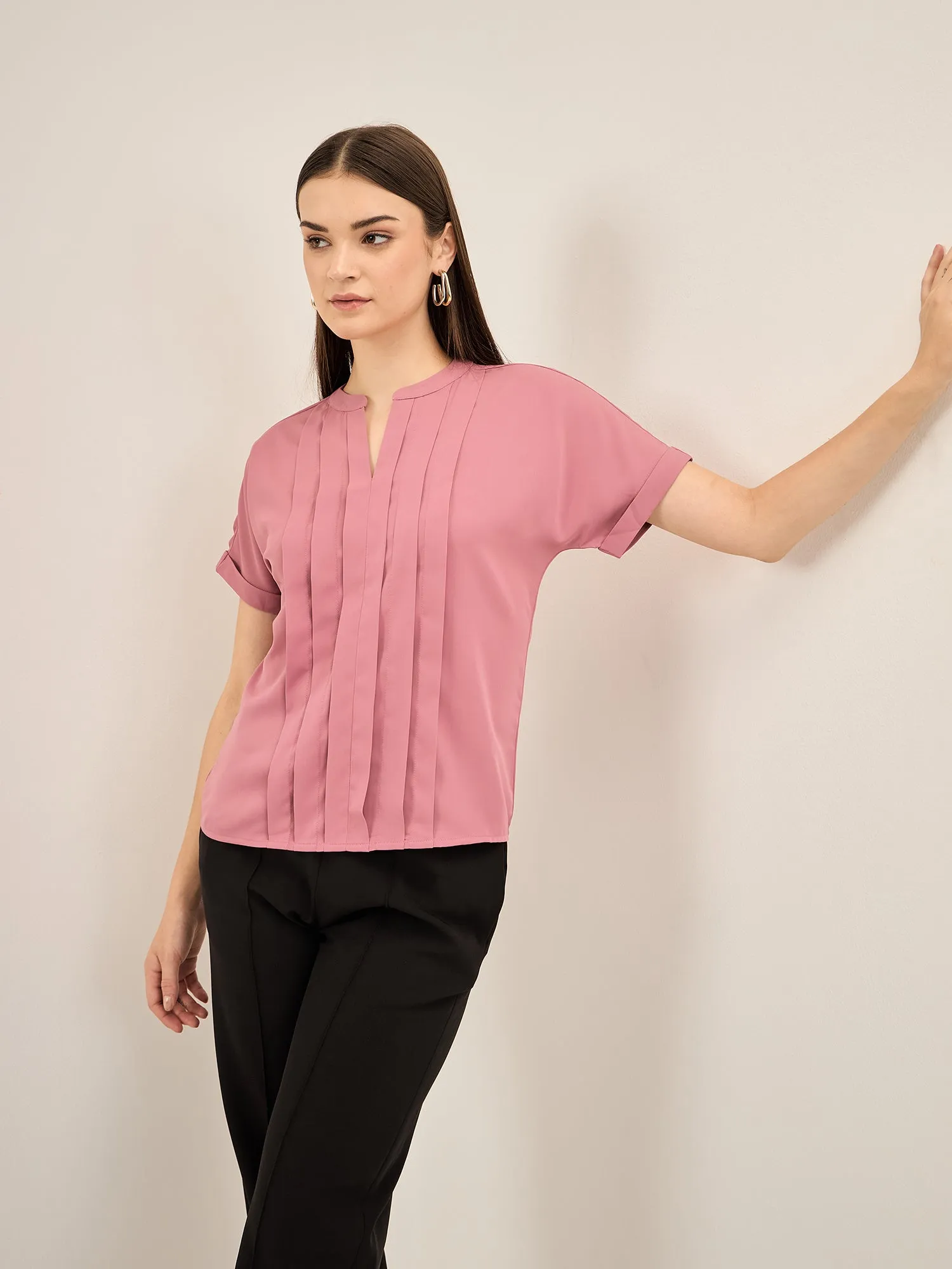 Mulled Wine Pleated Top-Pink sold by Salt Attire