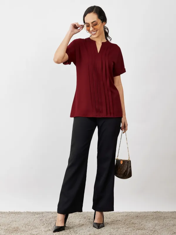 Mulled Wine Pleated Top - Maroon sold by Salt Attire