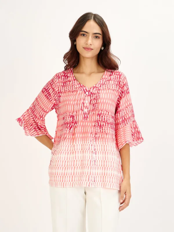 Boheme Abstract Half Placket Top - Pink sold by Salt Attire