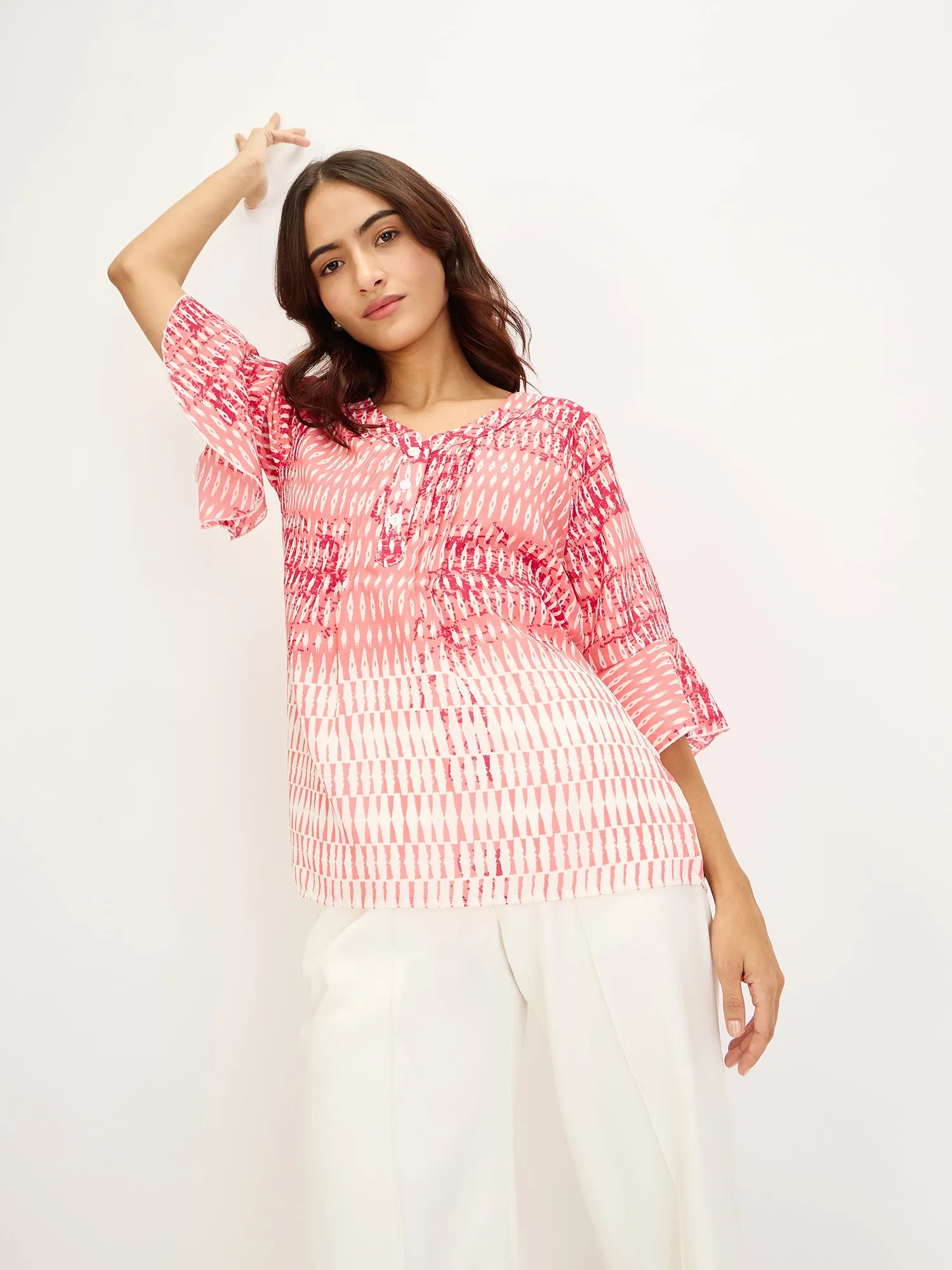 Boheme Abstract Half Placket Top - Pink sold by Salt Attire product image thumbnail 3