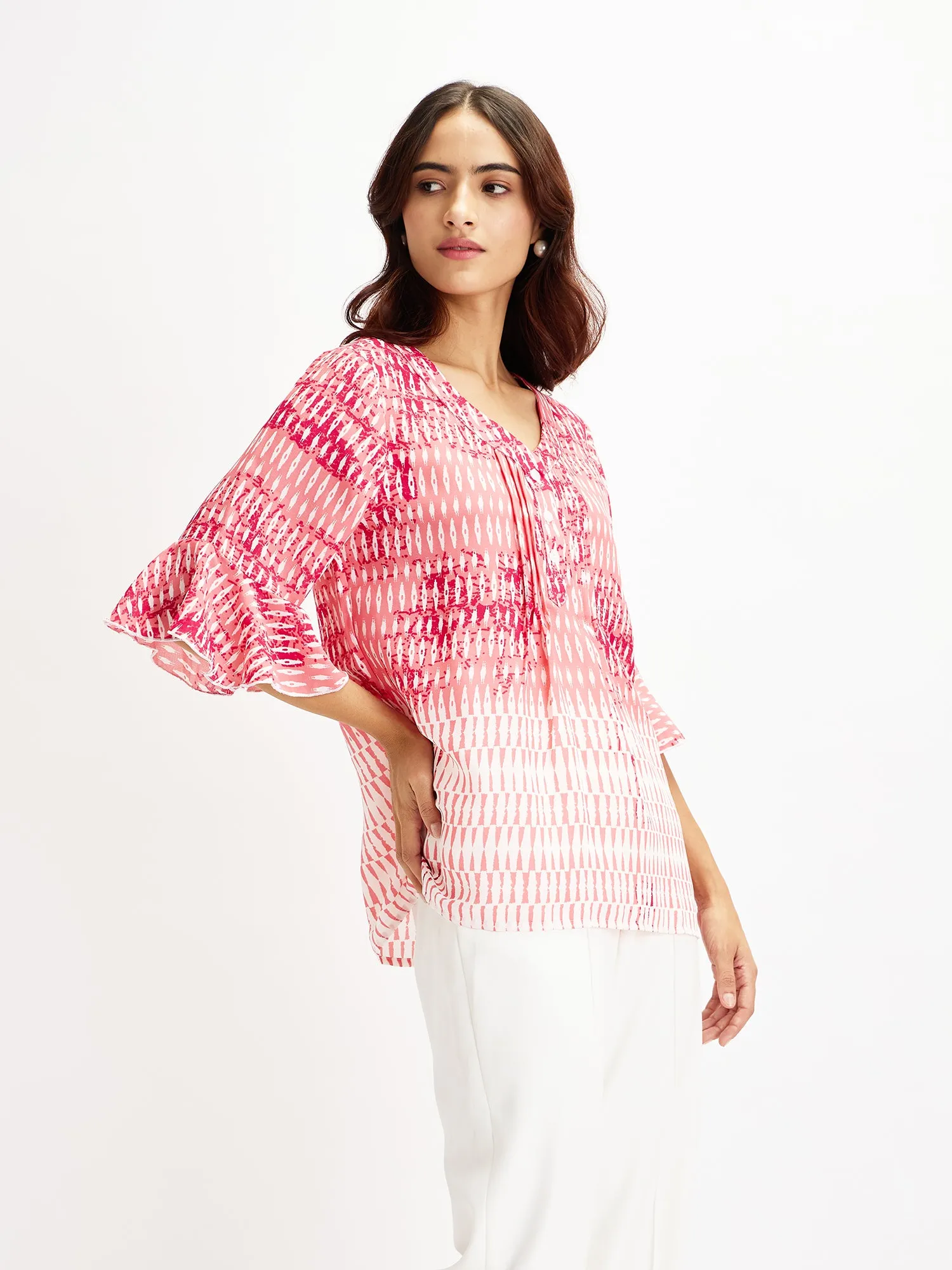 Boheme Abstract Half Placket Top - Pink sold by Salt Attire product image thumbnail 4