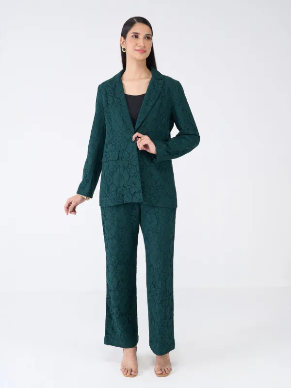 Madison Lace Patterned Blazer Suit Set - Dark Green sold by Salt Attire