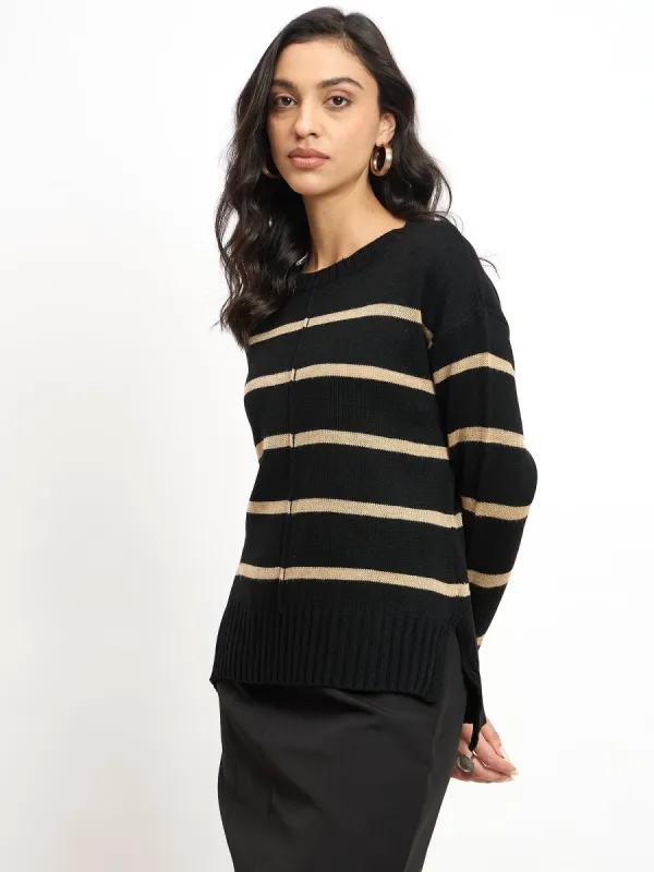 Penelope Striped Knit Sweater - Black sold by Salt Attire