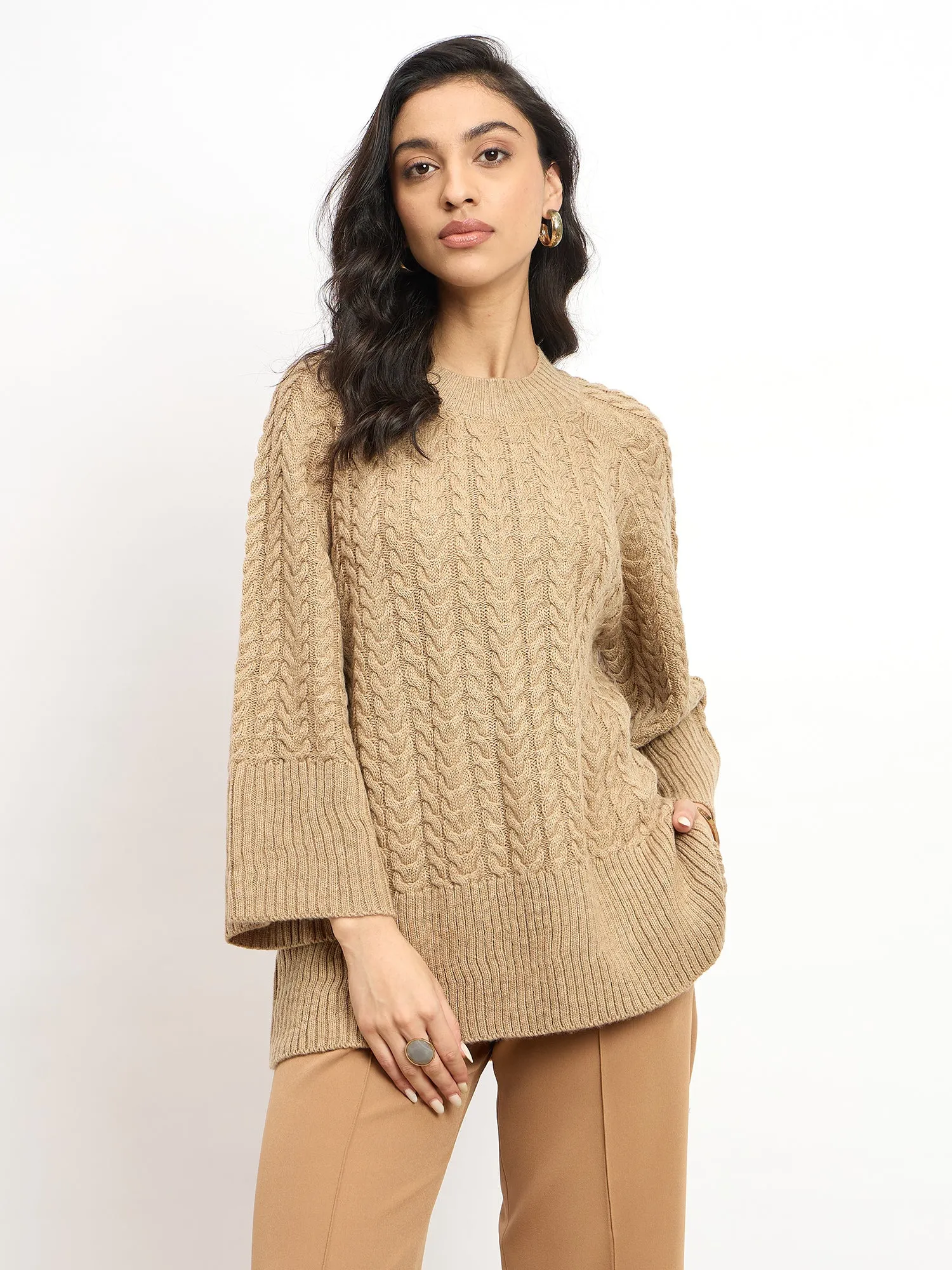 Gigi Cable Knit Sweater - Dark Beige sold by Salt Attire