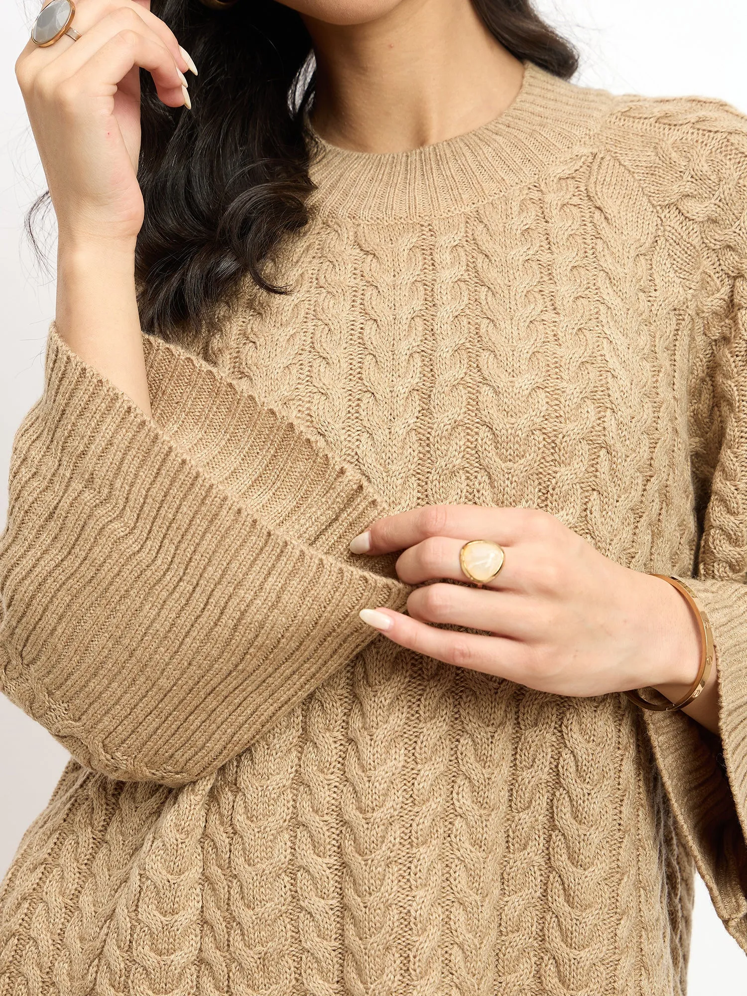 Gigi Cable Knit Sweater - Dark Beige sold by Salt Attire product image thumbnail 4