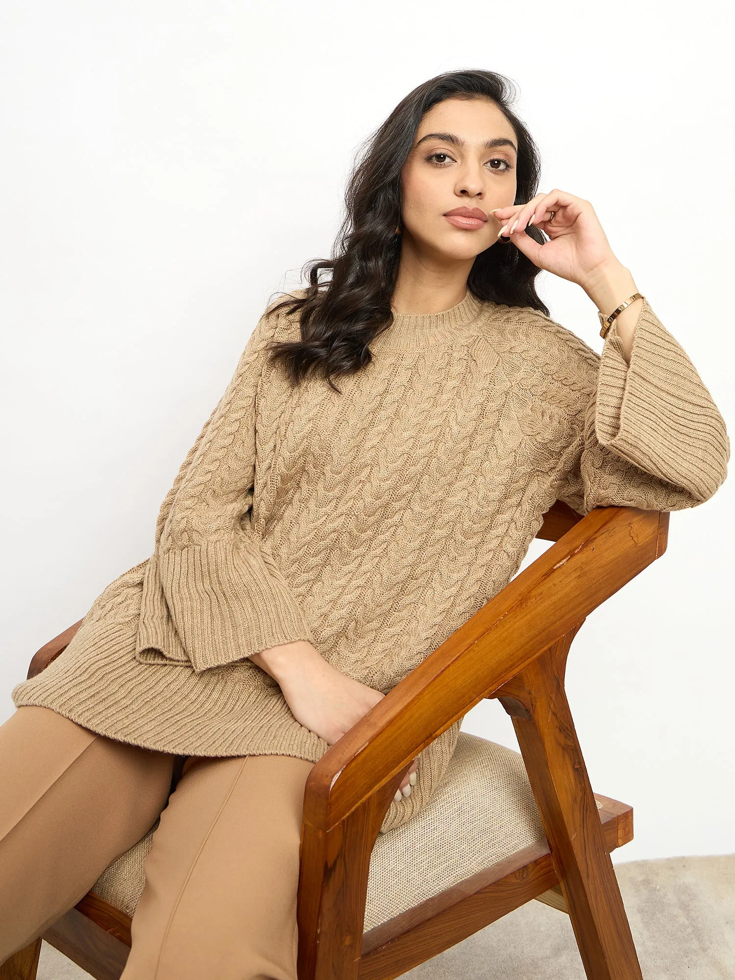 Gigi Cable Knit Sweater - Dark Beige sold by Salt Attire product image thumbnail 2