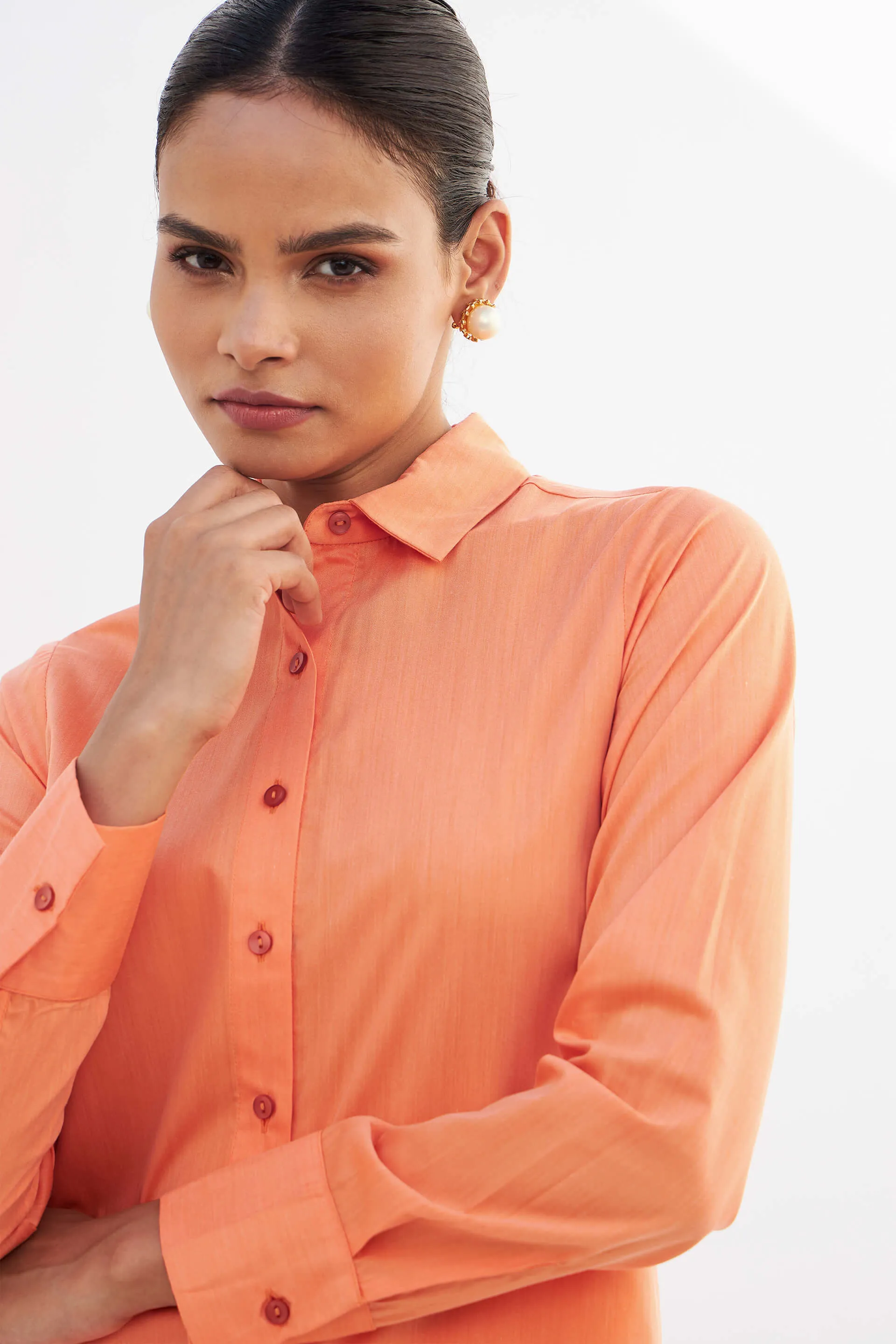 Pristine-Orange Button Down Shirt - Orange sold by Salt Attire product image thumbnail 4