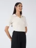 Woody Collared Rib Knit Top - Pearl White sold by Salt Attire