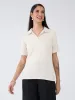 Woody Collared Rib Knit Top - Pearl White sold by Salt Attire