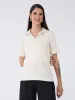 Woody Collared Rib Knit Top - Pearl White sold by Salt Attire