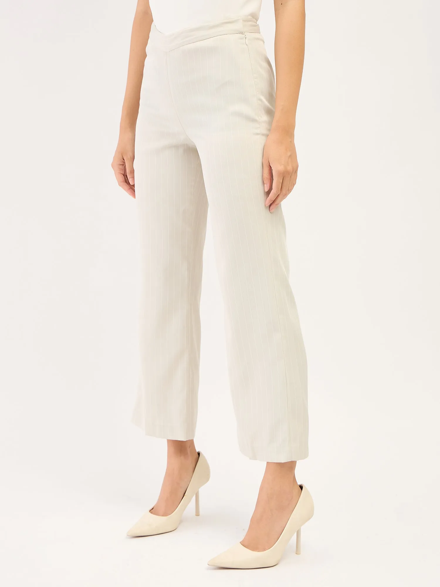 Liberal-Off White Stripes Striped Formal Side Zip Pant - Off White & White sold by Salt Attire product image thumbnail 3