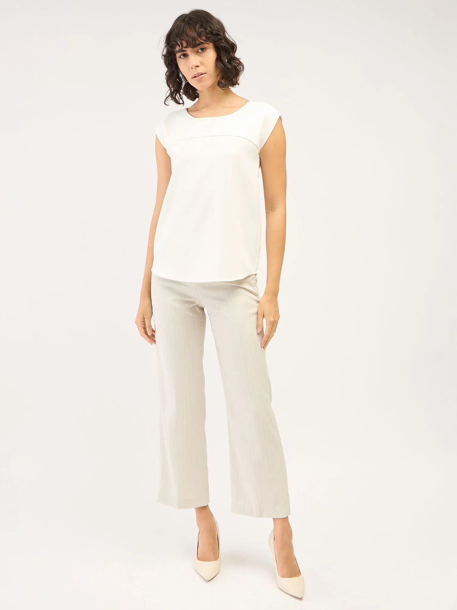 Liberal-Off White Stripes Striped Formal Side Zip Pant - Off White & White sold by Salt Attire