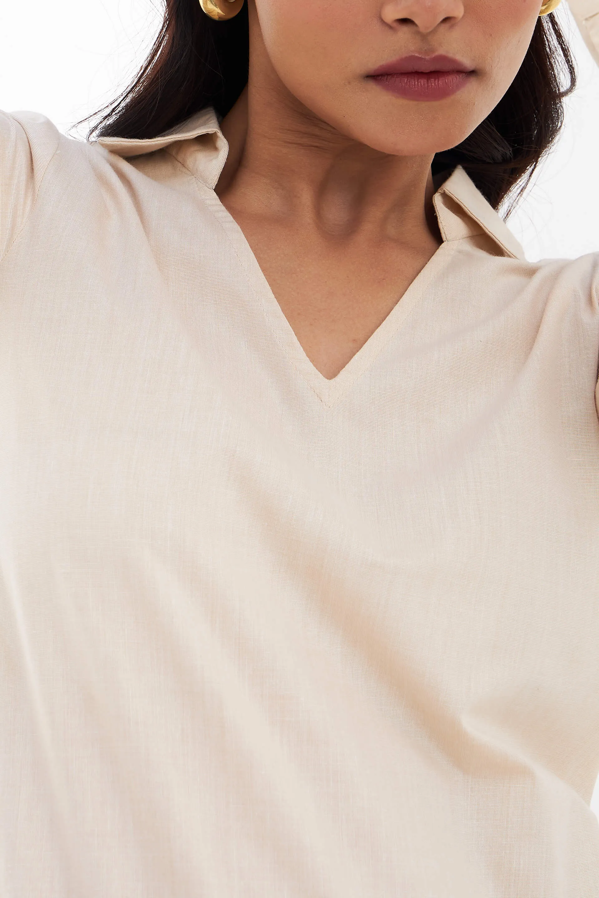 Allure Collared Long Top - Beige sold by Salt Attire product image thumbnail 4