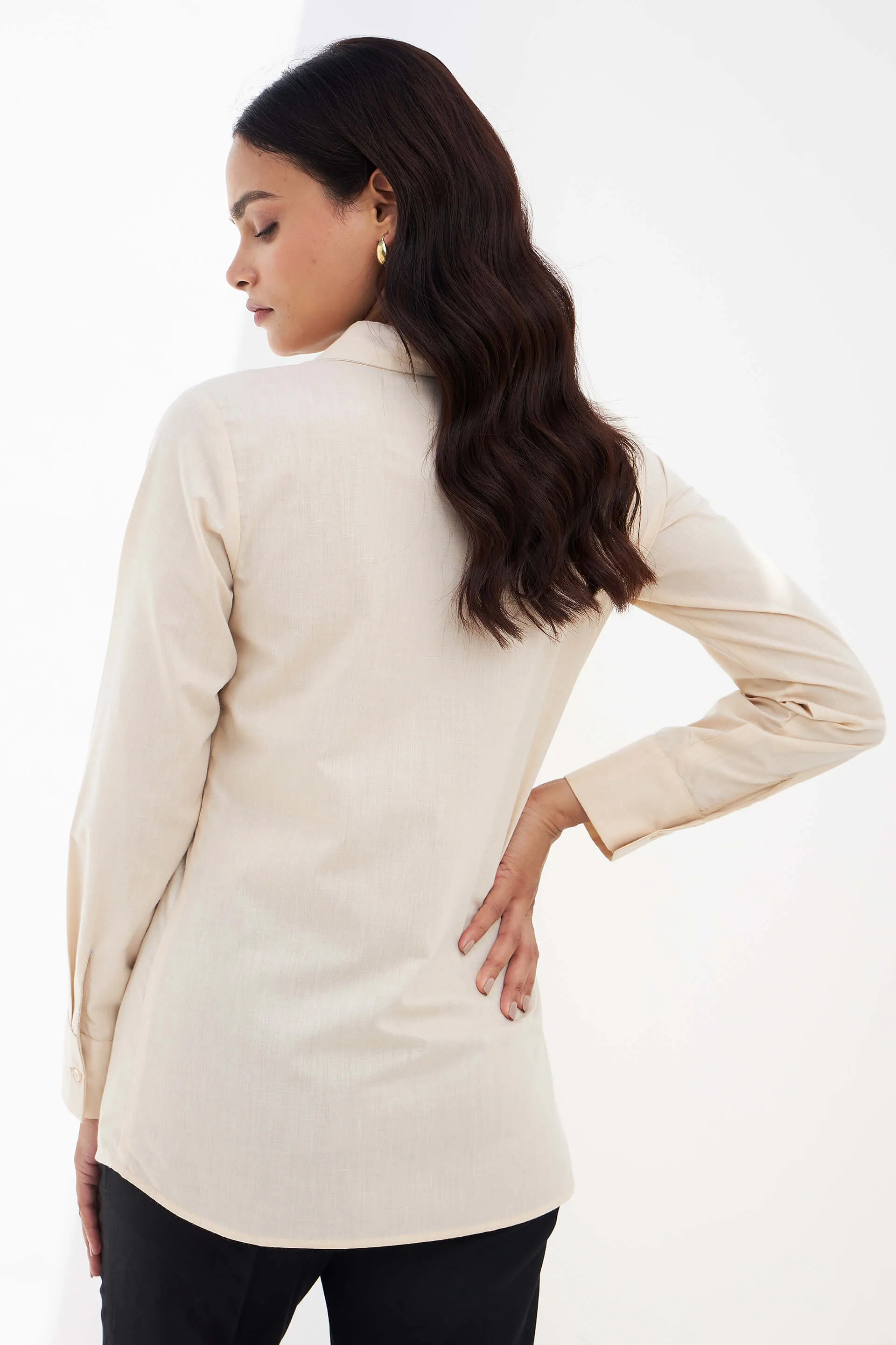 Allure Collared Long Top - Beige sold by Salt Attire product image thumbnail 3