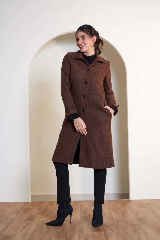 Adeline Plaid Collared Coat - Brown sold by Salt Attire