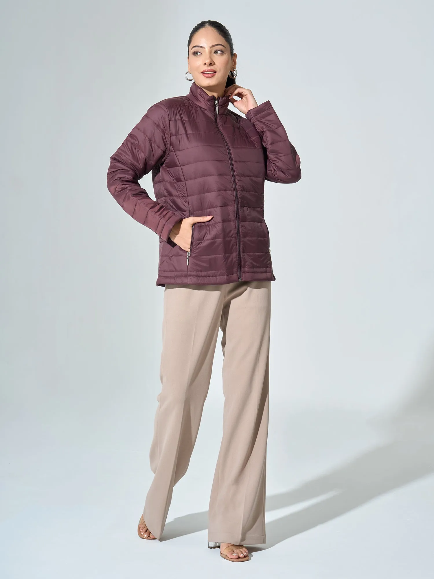 Maeve-Maroon Puffer Jacket - Maroon sold by Salt Attire product image thumbnail 4