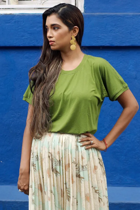 Bamboo Tee-Moss Drop shoulder T-shirt - Green sold by Salt Attire