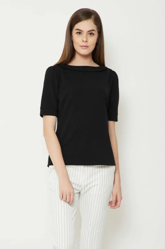 Chia Wide cuff-button detail top - Black sold by Salt Attire