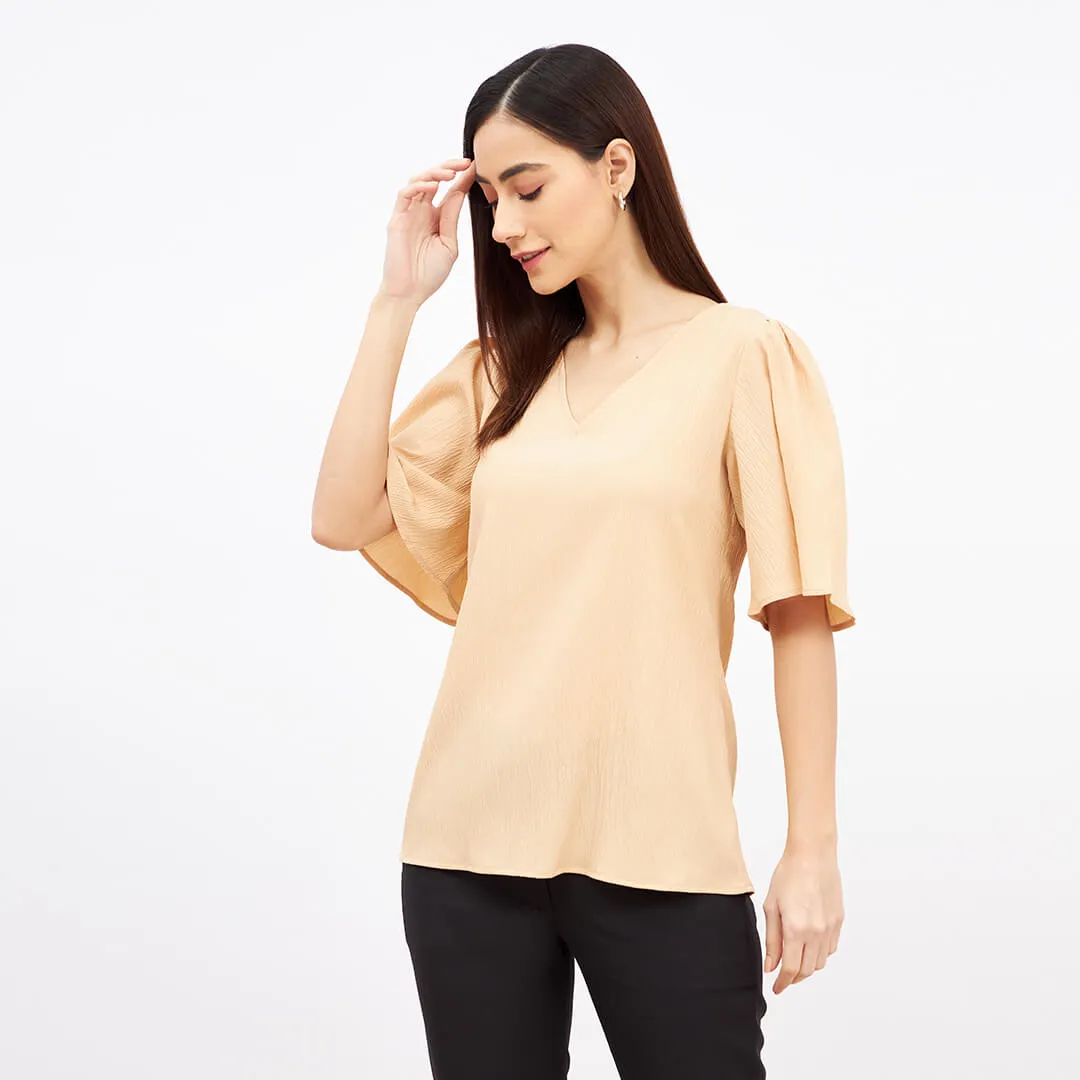 Mandarin Margarita Flutter Sleeves Top - Beige sold by Salt Attire product image thumbnail 4