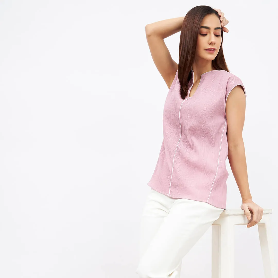 Guava Smoothie Contrast piping top - Light Pink sold by Salt Attire product image thumbnail 2