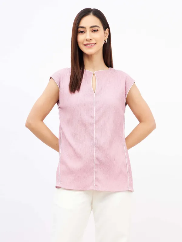 Guava Smoothie Contrast piping top - Light Pink sold by Salt Attire