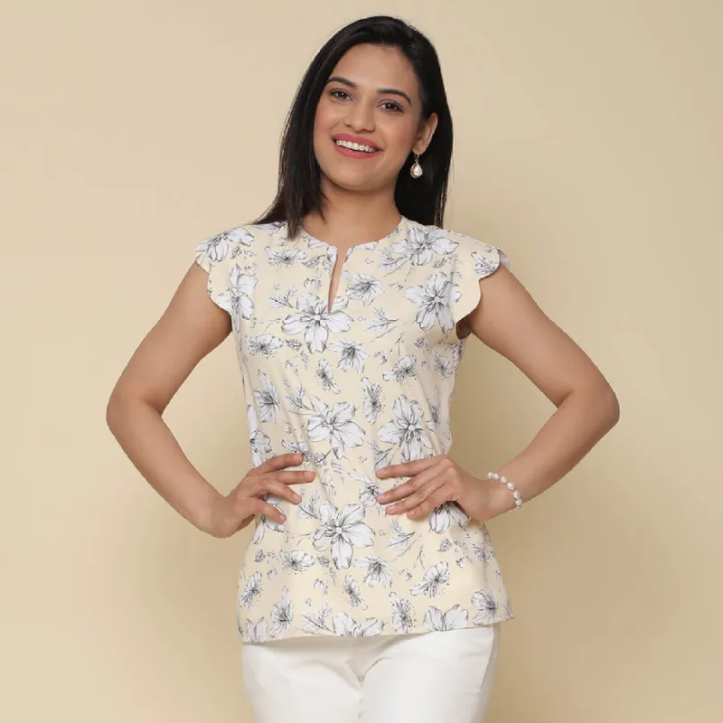 Bowie Formal/Casual Scallop Sleeved Top - Yellow sold by Salt Attire