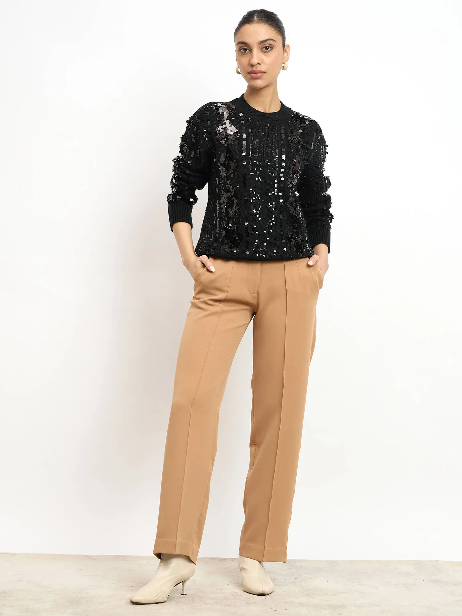 Starry Embellished Round Neck Sweater - Black sold by Salt Attire product image thumbnail 5