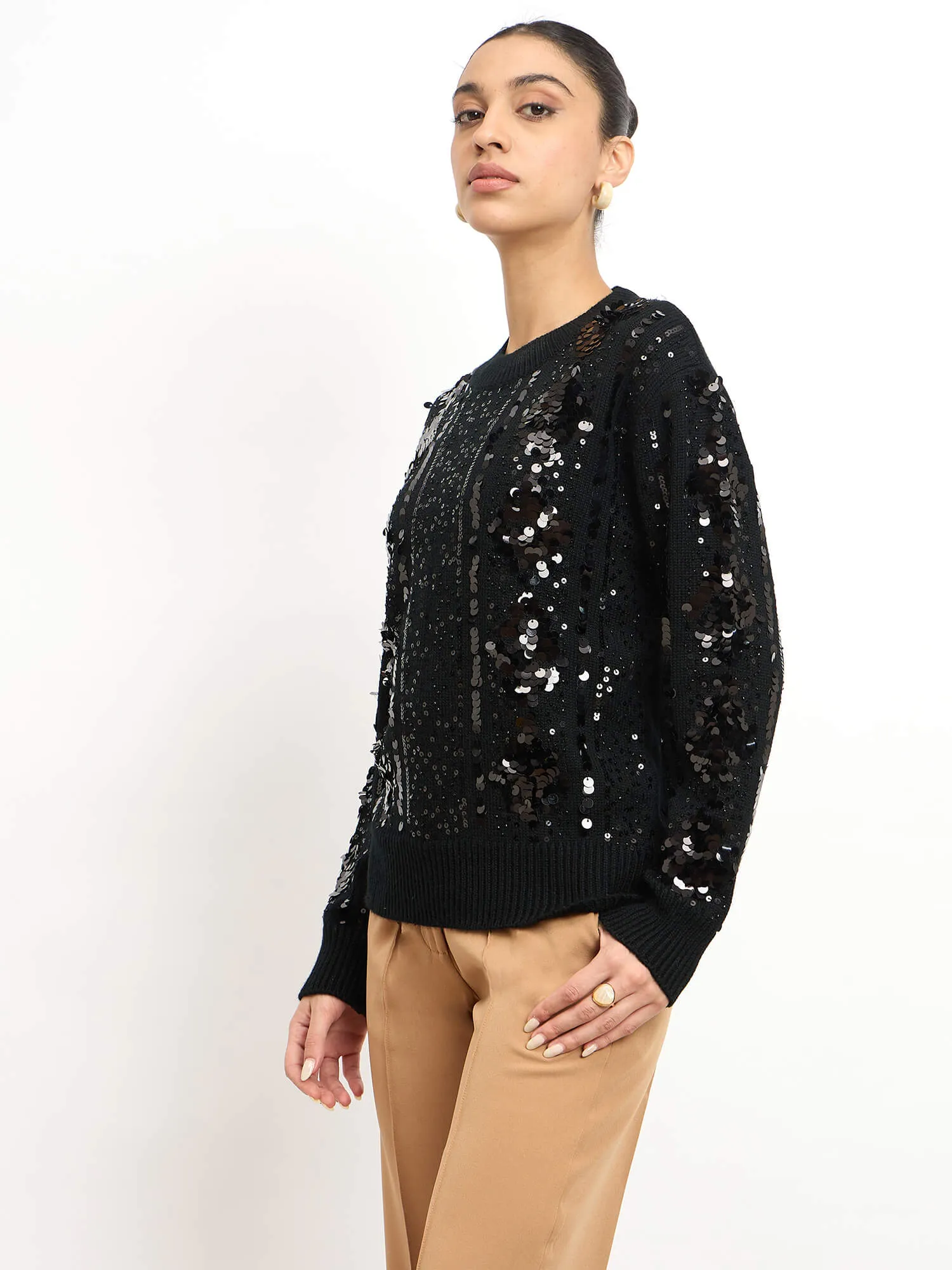 Starry Embellished Round Neck Sweater - Black sold by Salt Attire product image thumbnail 4