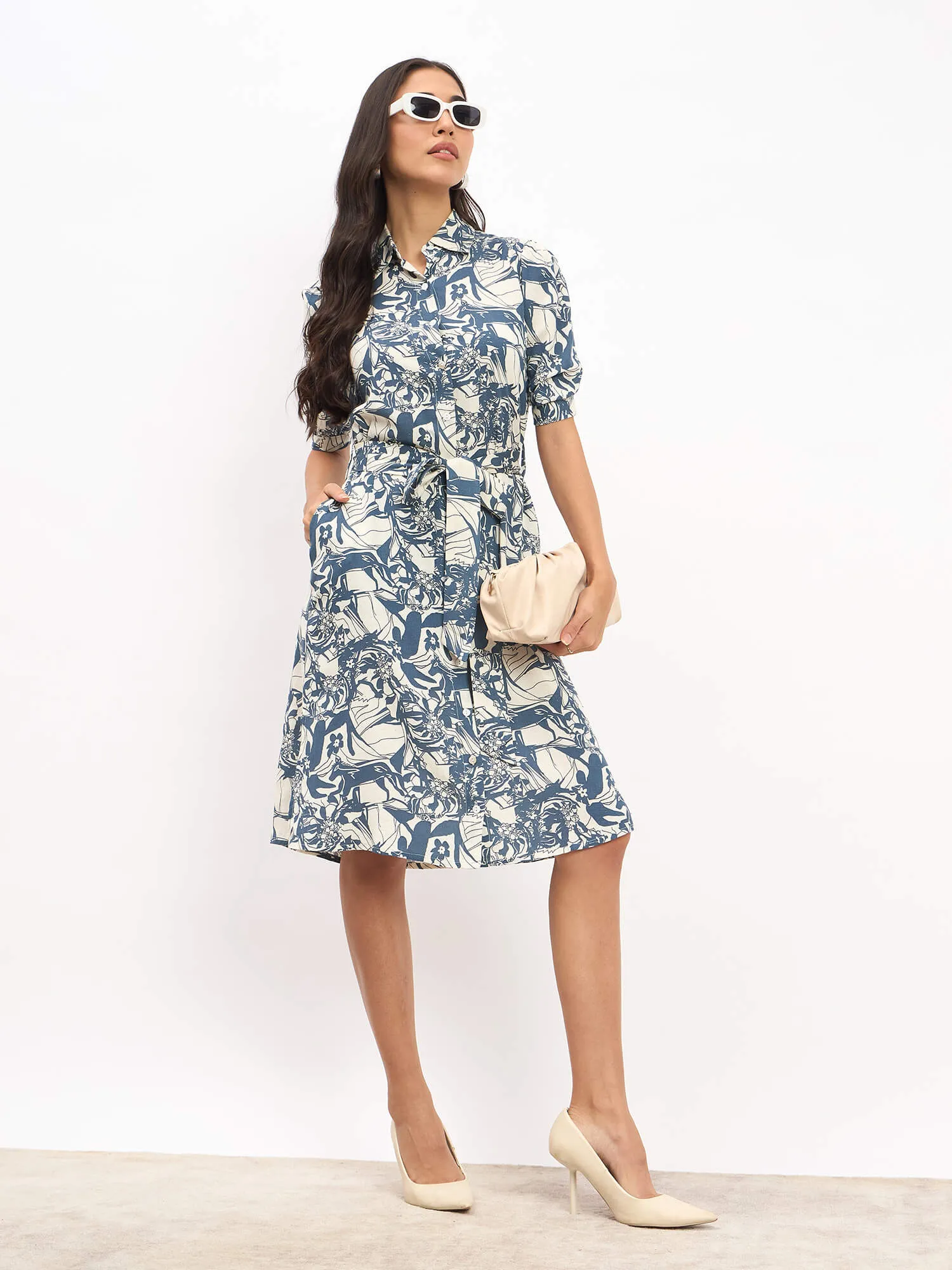 Benny Elbow Sleeve Shirt Dress - Blue sold by Salt Attire product image thumbnail 4