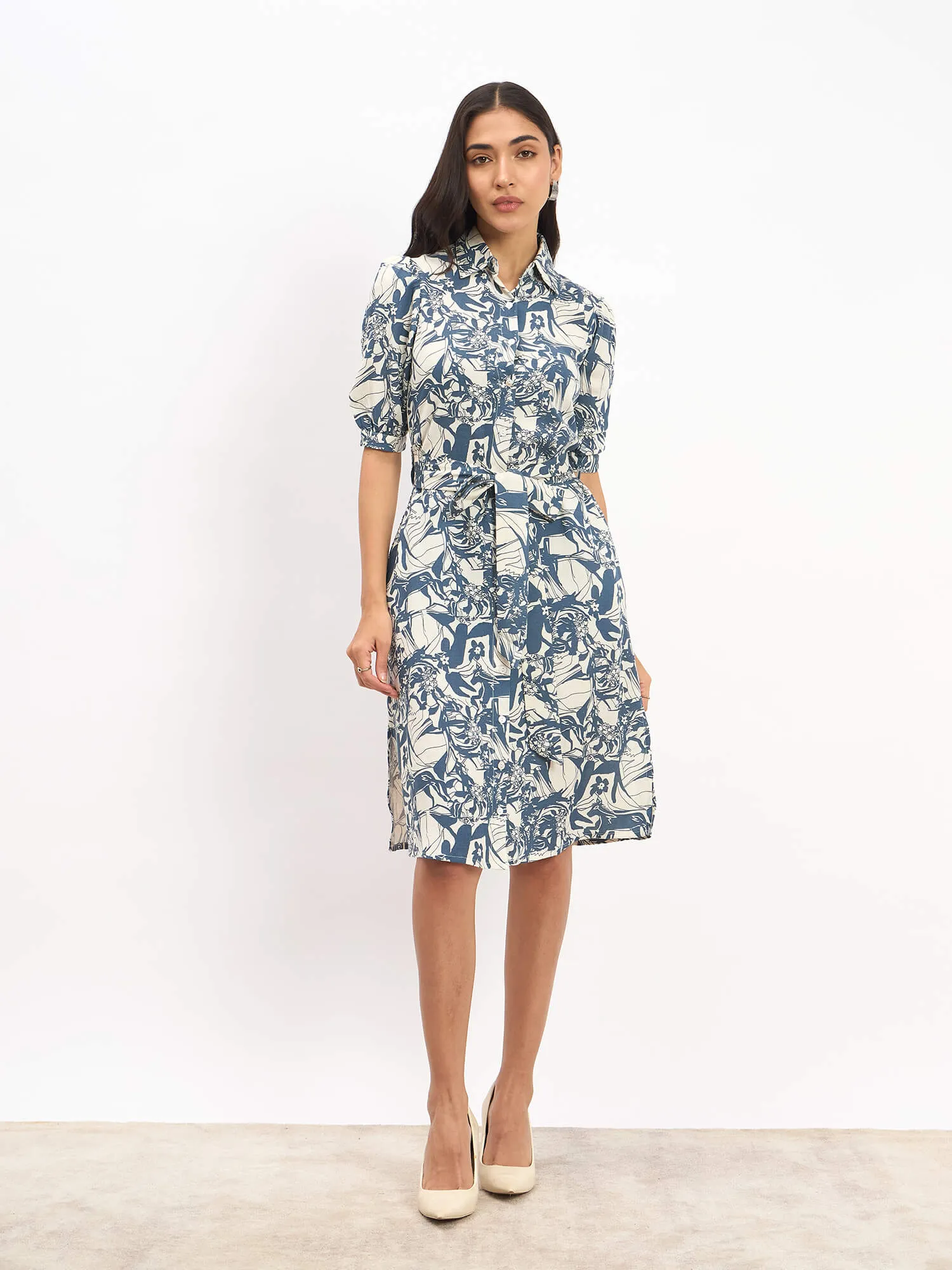 Benny Elbow Sleeve Shirt Dress - Blue sold by Salt Attire product image thumbnail 5