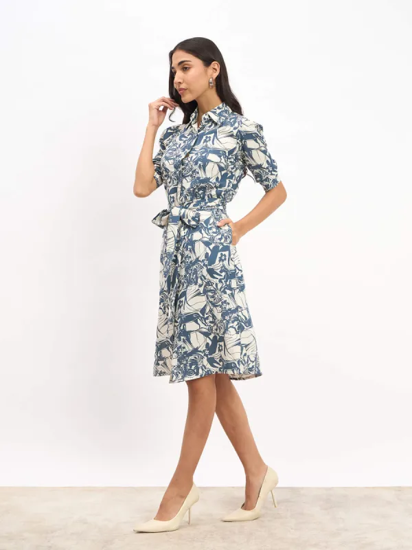 Benny Elbow Sleeve Shirt Dress - Blue sold by Salt Attire