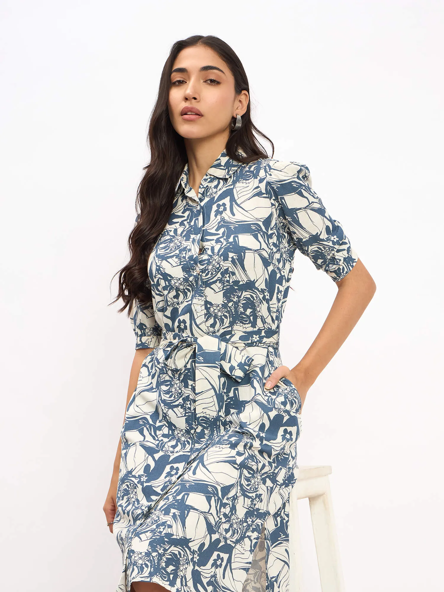 Benny Elbow Sleeve Shirt Dress - Blue sold by Salt Attire product image thumbnail 3