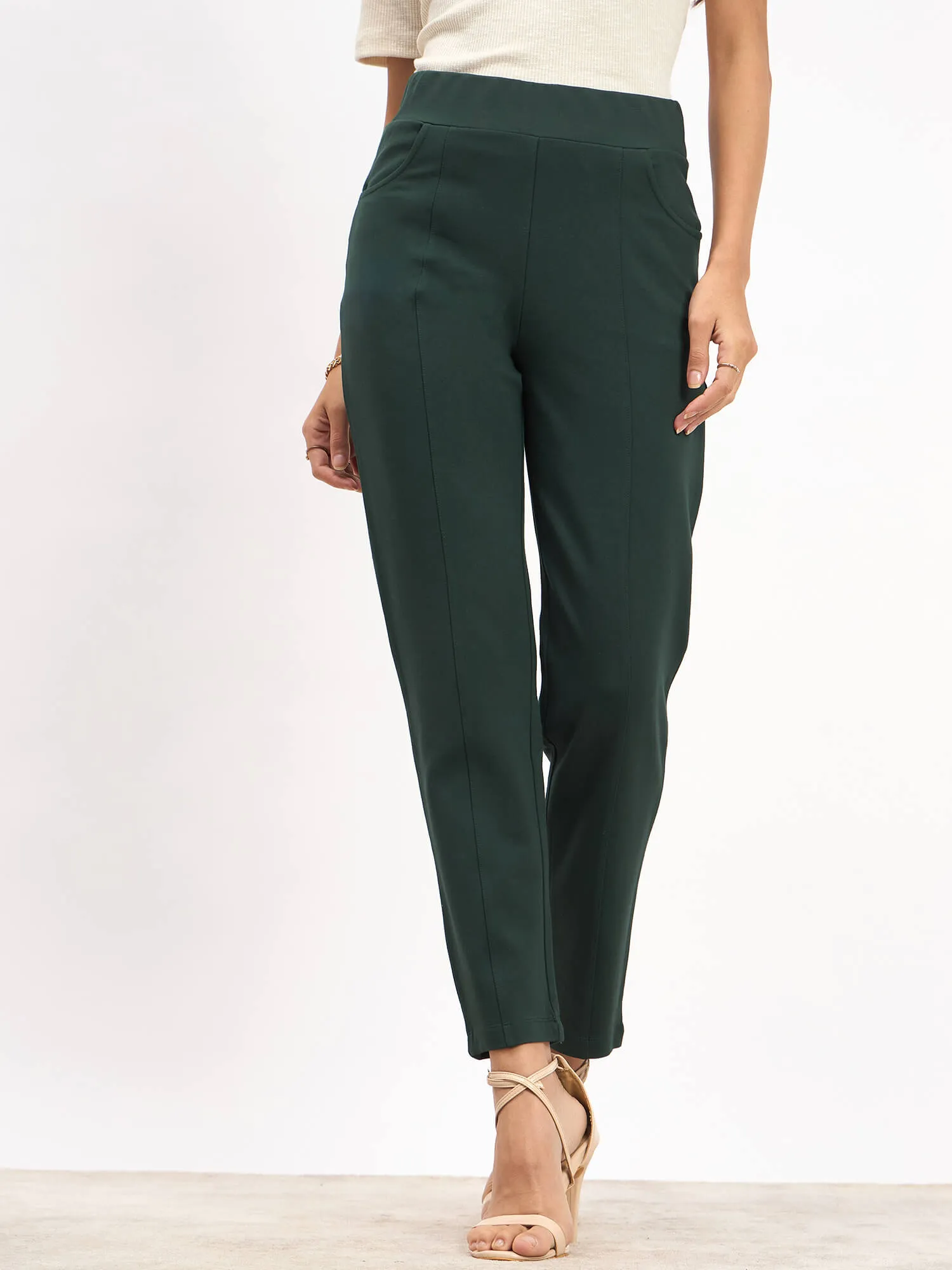 Flex Pull On Slim Jeggings - Dark Green sold by Salt Attire product image thumbnail 2