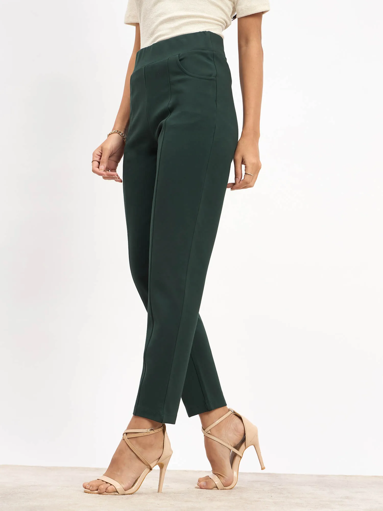 Flex Pull On Slim Jeggings - Dark Green sold by Salt Attire