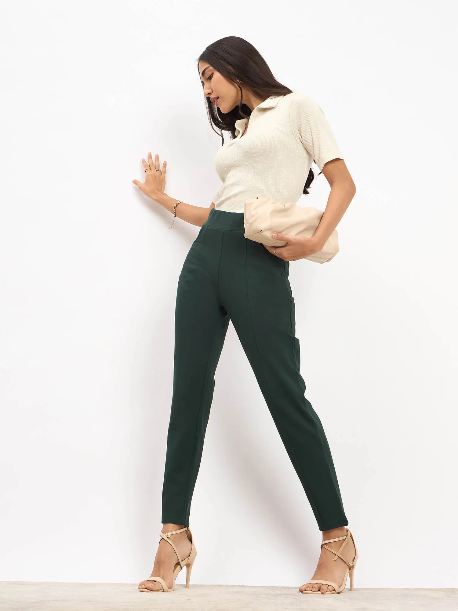 Flex Pull On Slim Jeggings - Dark Green sold by Salt Attire product image thumbnail 4