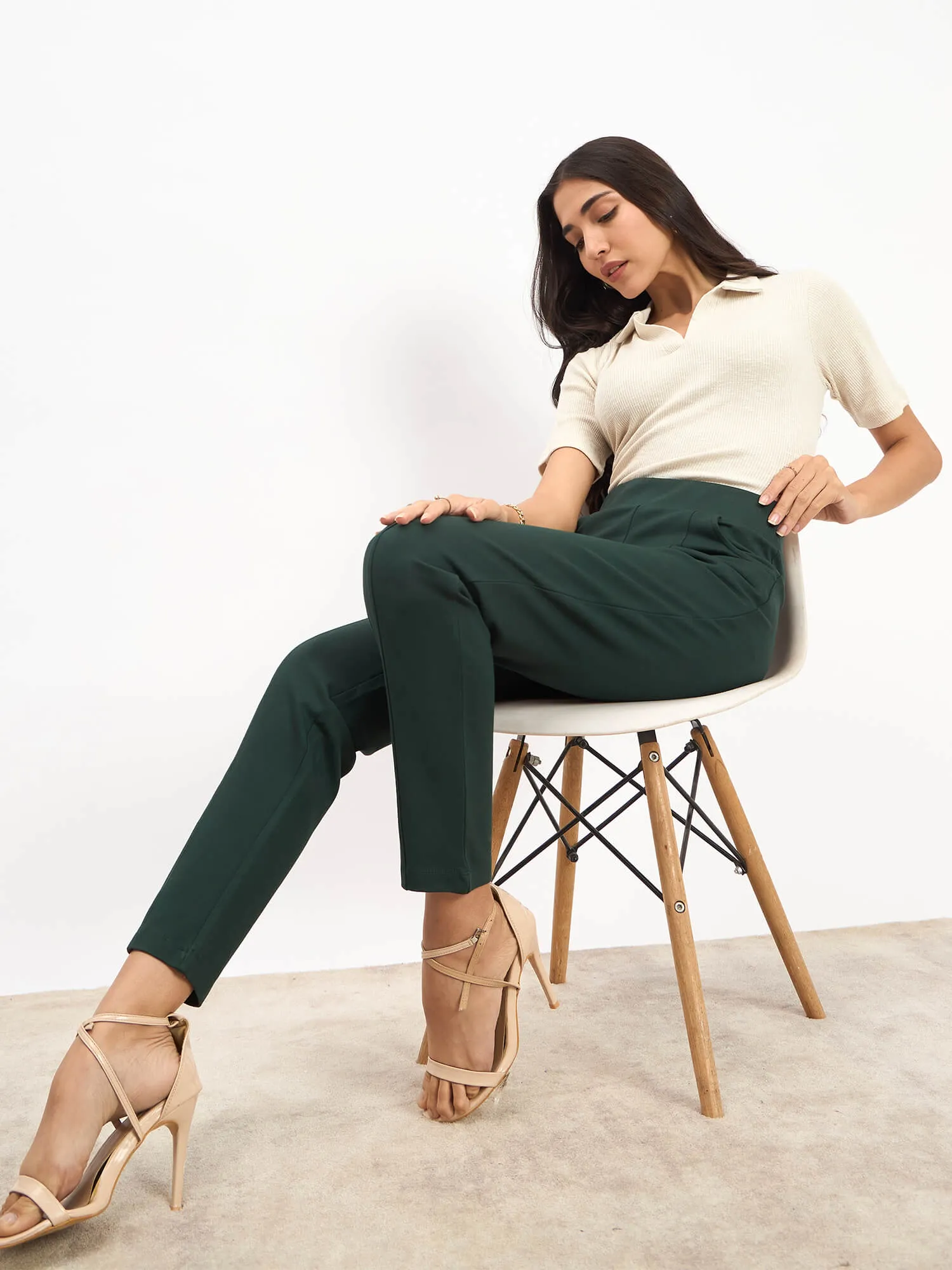 Flex Pull On Slim Jeggings - Dark Green sold by Salt Attire product image thumbnail 3