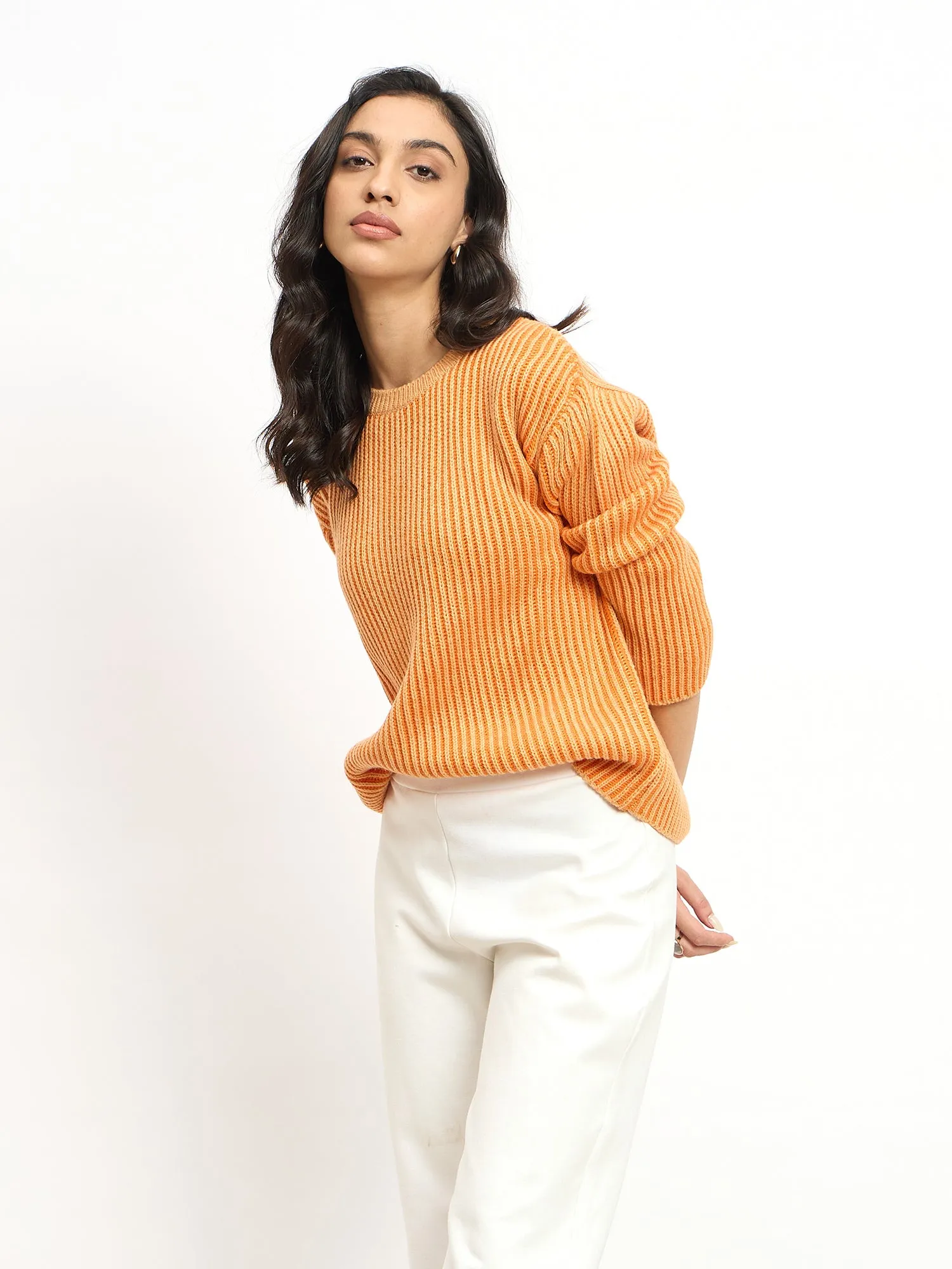 Twinny Twin Yarn Detail Sweater - Peach & Orange sold by Salt Attire product image thumbnail 4
