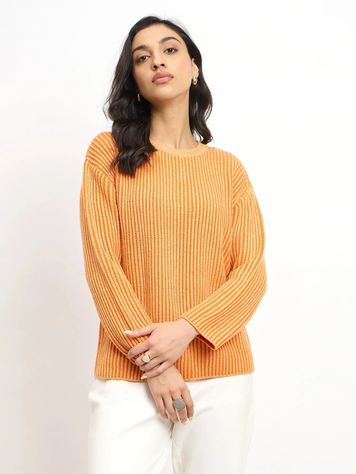 Twinny Twin Yarn Detail Sweater - Peach & Orange sold by Salt Attire