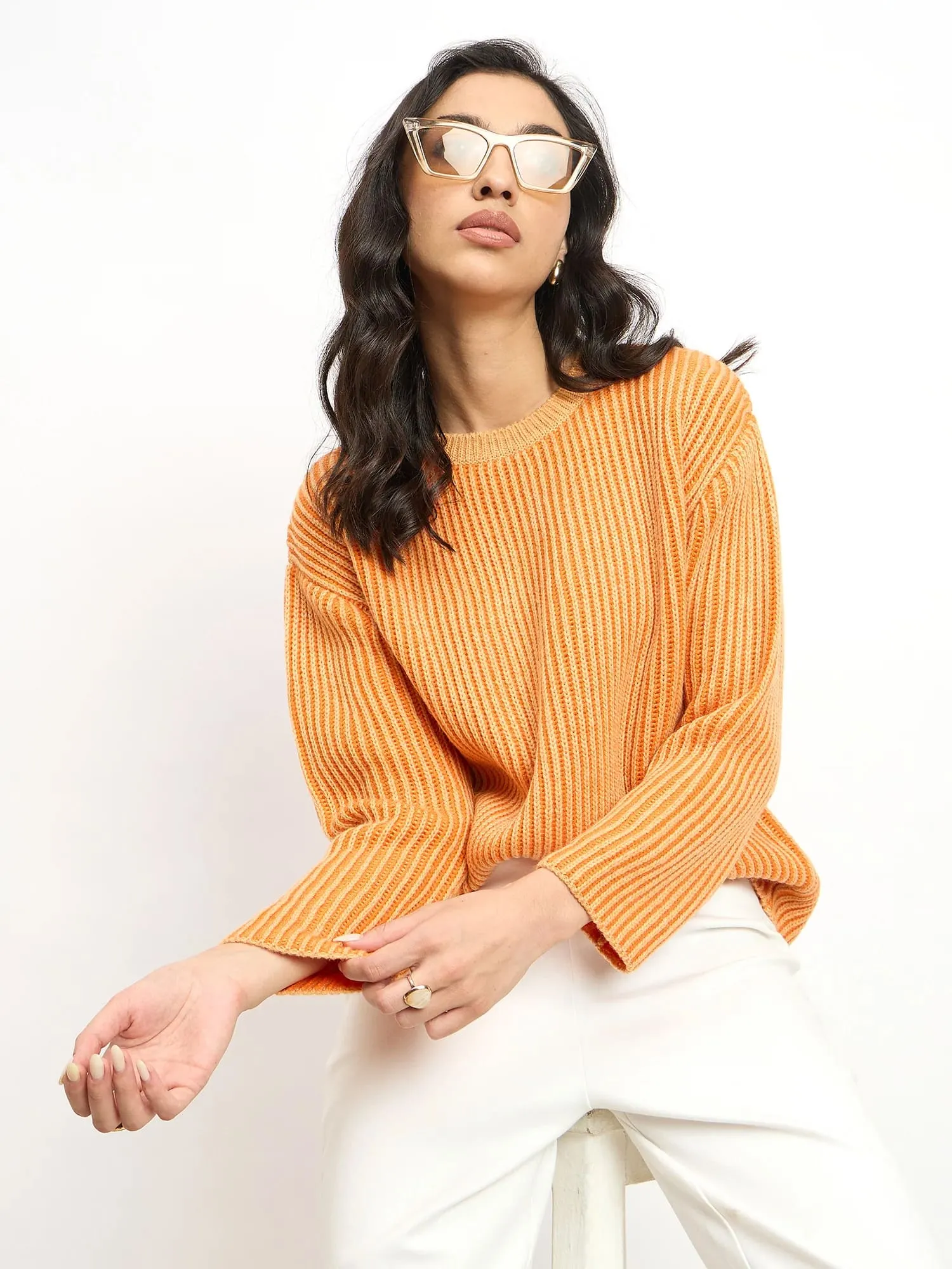 Twinny Twin Yarn Detail Sweater - Peach & Orange sold by Salt Attire product image thumbnail 2