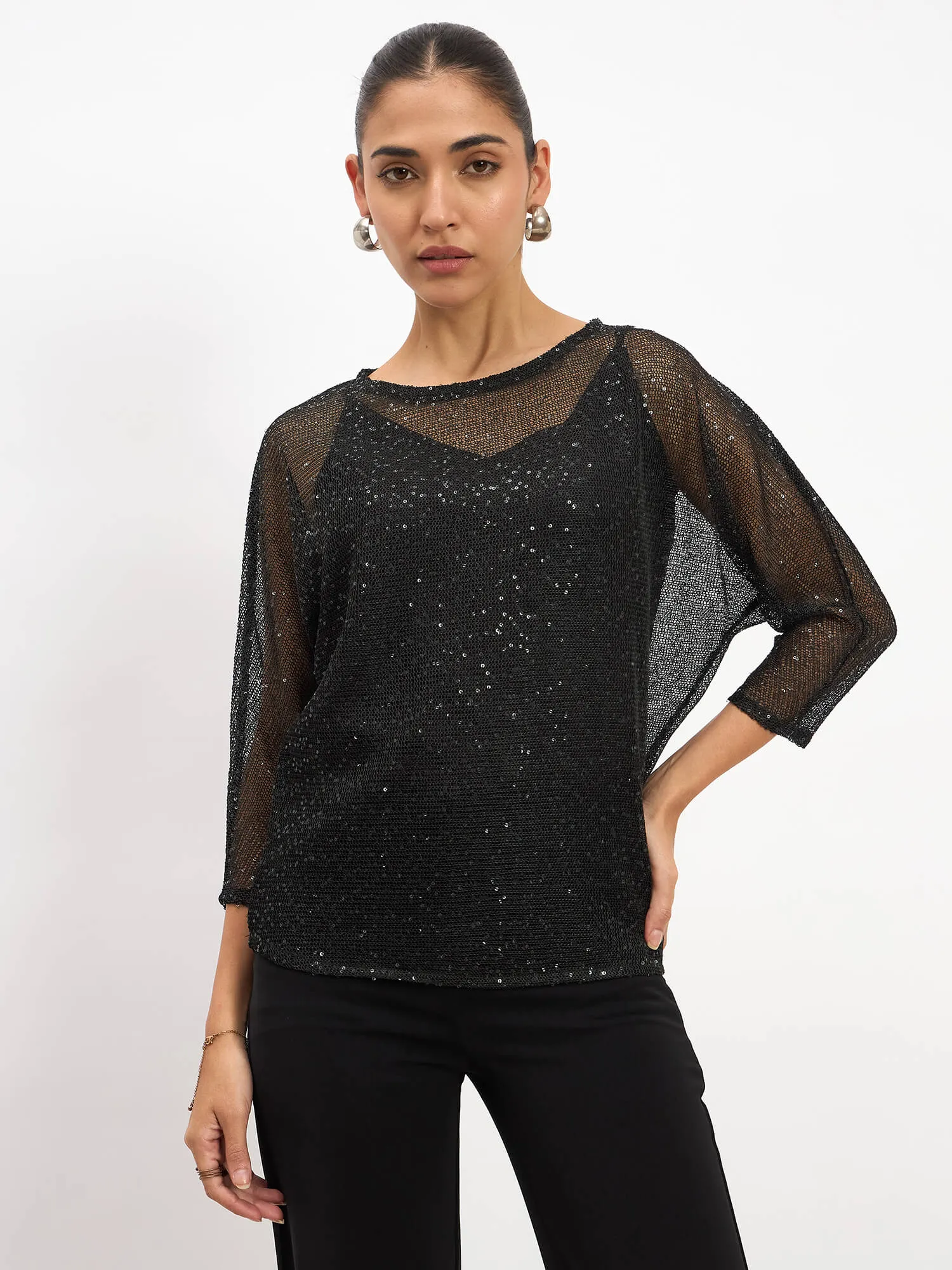 Eileen Dolman Sleeve Top -Black sold by Salt Attire