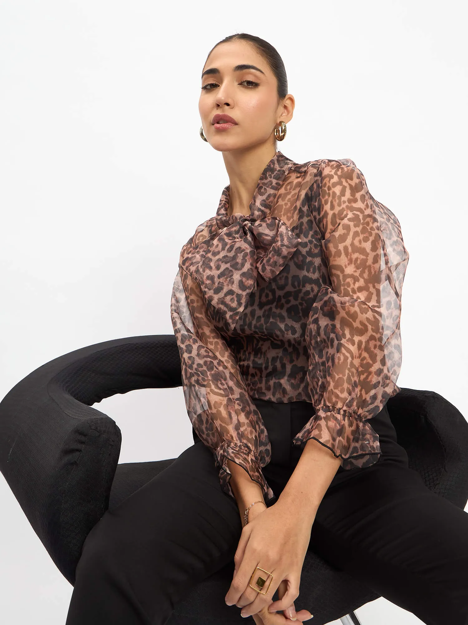 Dion Animal Print Organza Top with Camisole - Multi sold by Salt Attire product image thumbnail 2
