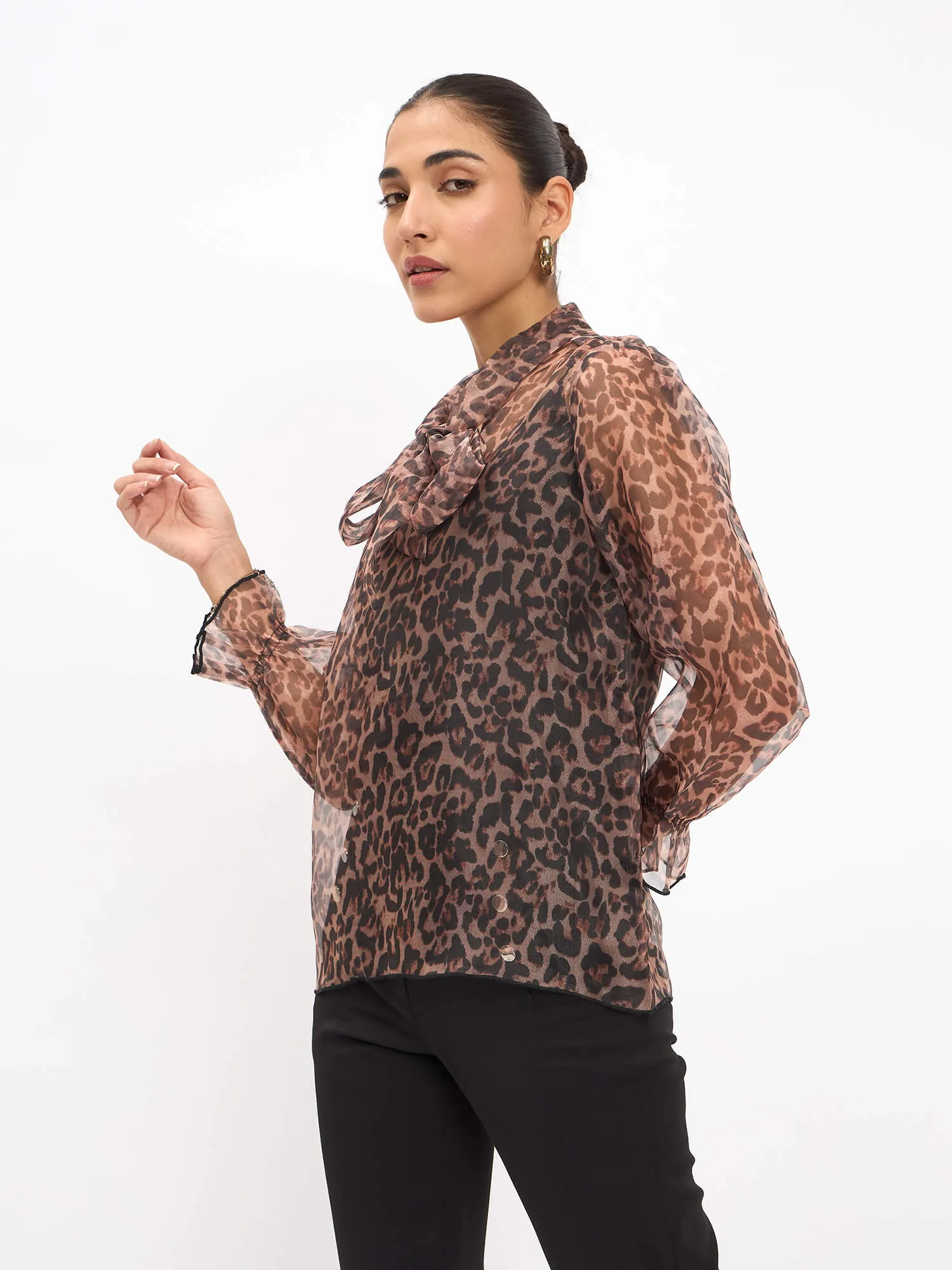 Dion Animal Print Organza Top with Camisole - Multi sold by Salt Attire product image thumbnail 5