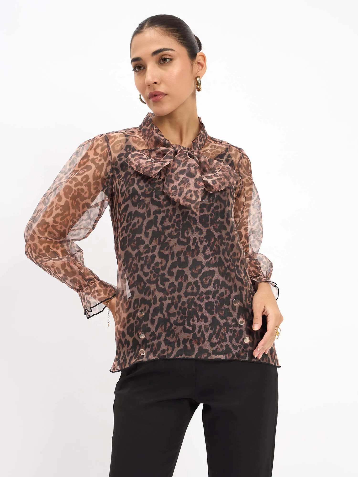 Dion Animal Print Organza Top with Camisole - Multi sold by Salt Attire product image thumbnail 3