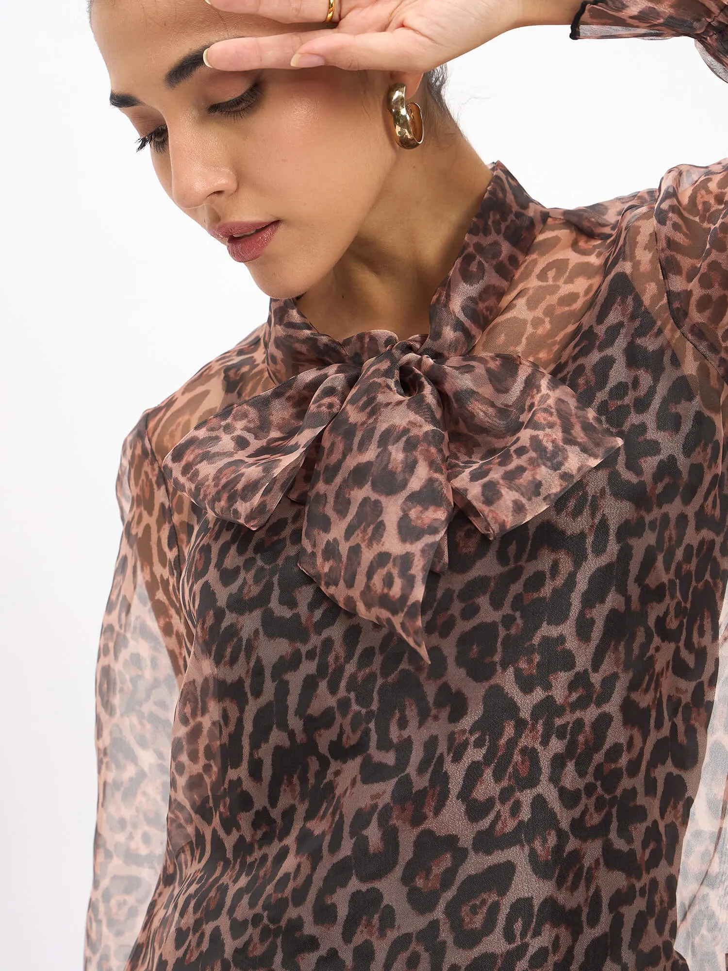 Dion Animal Print Organza Top with Camisole - Multi sold by Salt Attire